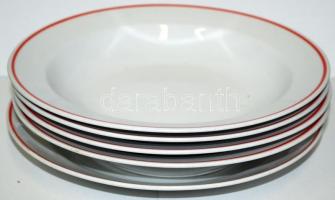 cca 1970 Hiányos, jelzett, retró Zsolnay porcelán étkészlet: 3db bögre aljakkal, 6db kistányér, 4db ...