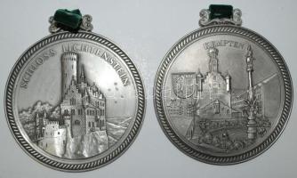 2db falra akasztható ón plakett: Schloss Lichtenstein és Kempten /  Tin plaques, d: 14cm
