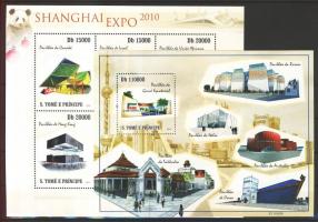Shanghai EXPO kiállítási pavilonok kisív + blokk, Shanghai EXPO exhibition pavilions mini sheet + block