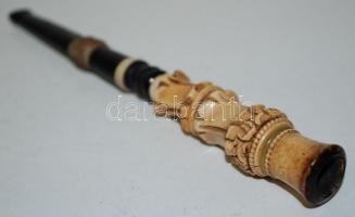 Régi, nagyméretű, díszes, faragott tajtékszipka / 
Vintage cigarette holder, 16cm