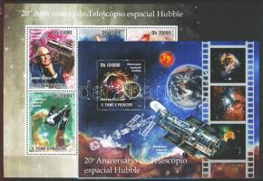 20th Anniversary of Hubble Telescope mini sheet + block, 20 éves a Hubble űrtávcső kisív + blokk