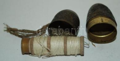 Régi díszített réz varrókészlet / sewing set