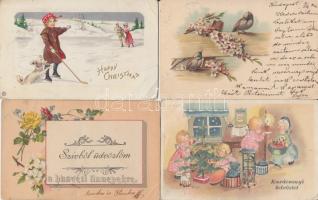 56 db régi üdvözlőlap és virágos motívumlap sok lithoval