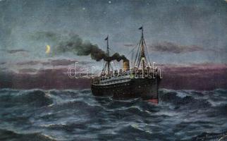 Steamship, artist signed (EK)