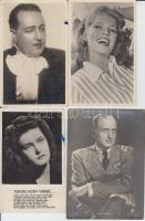 17 db fekete-fehér színészlap, magyar és külföldi színészekről, köztük egy Perényi Lászlóról saját kezű aláírásával