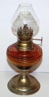 Régi, kis, fém talpú petróleumlámpa /  Vintage oil lamp, 20cm