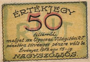 Nagyszőllős 1919. "Ugocsai Világítási Rt." értékjegy 50f, 1K, 2K, 3K, 5K T:I
