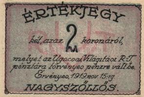 Nagyszőllős 1919. "Ugocsai Világítási Rt." értékjegy 50f, 1K, 2K, 3K, 5K T:I
