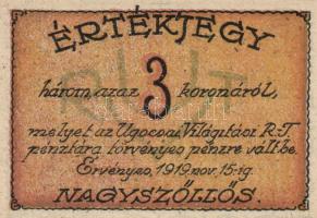Nagyszőllős 1919. "Ugocsai Világítási Rt." értékjegy 50f, 1K, 2K, 3K, 5K T:I
