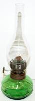 Kis régi zöld üveg petróleumlámpa /  Vintage glass oil lamp, 18cm