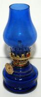 Régi picike kék üveg petróleumlámpa /  Tiny vintage oil lamp from glass, 10cm