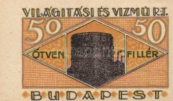 Budapest 1920. "Világítási és Vízmű R.T." Utalványa 20f, 50f, 1K, 2K, 5K, 10K T:I