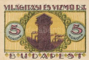 Budapest 1920. "Világítási és Vízmű R.T." Utalványa 20f, 50f, 1K, 2K, 5K, 10K T:I