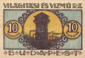 Budapest 1920. "Világítási és Vízmű R.T." Utalványa 20f, 50f, 1K, 2K, 5K, 10K T:I