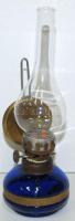 Kis üveg és réz petróleumlámpa /  Glass and brass oil lamp, 18cm