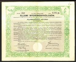 Budapest 1941. Állami nyereménykölcsön Államadóssági kötvény 100 Pengőről szelvényekkel, szárazpecsé...