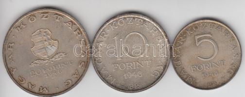 1948. 5Ft "Petőfi" + 10Ft "Széchenyi" + 20Ft "Táncsics" Ag sor T:2,2-