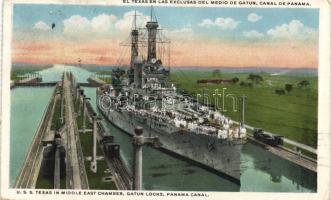 Panama canal, USS Texas, steamship (Rb)