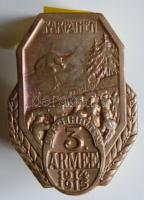 Osztrák-Magyar Monarchia 1914-1915. "Kárpátok 3. Hadsereg 1914-15" bronz sapkajelvény hátoldalán "Entw.F.Swoboda, Bildh.Gurschner Wien VII/2" jelzéssel (40x29mm) T:1- / Austro-Hungarian Monarchy 1914-1915. "3. Armee / Karpathen Durchhalten" tombac cap badge. Sign.: Entw.F.Swoboda, Bildh.Gurschner Wien VII/2 (40x29mm) C:AU