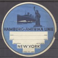 cca 1930 Hamburg Amerika Line enyves bőröndcimke, kis hibával / luggage label