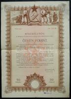 1950. "Békekölcsön" Magyar Népköztársaság nyereménykölcsöne 50Ft-ról szárazpecséttel