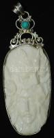 Kézzel faragott csontmedál ezüst (Ag) keretben türkizzel / 
Hand carved bone medallion with turquois...