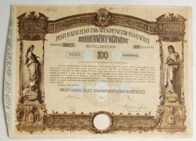 1906. Pesti Hazai Első Takarékpénztár-Egyesület Nyeremény-kötvénye 100K-ról szelvényekkel T:3