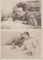 2 db régi motívumlap szovjet politikusokról, Szergej Mironovics Kirov, Lenin, Stalin