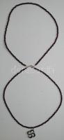 Régi kétsoros gránát nyaklánc ezüst (Ag) medállal és szerelékkel / 
Vintage double line garnet neckl...