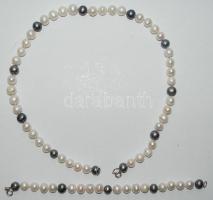 Tenyésztett gyöngy szett ezüst (Ag) szerelékkel /  Cultured pearl necklace and bracelet with silver accessories, 45cm, 19cm