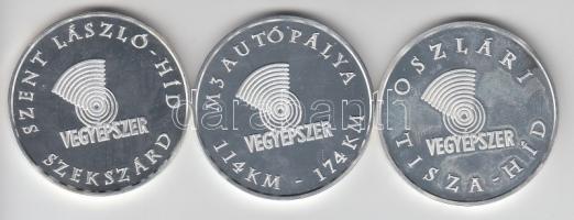 2000-2003. Vegyépszer  "M3 Autópálya / Tisza-Híd / Szent László-Híd" 3db ezüstözött fém em...