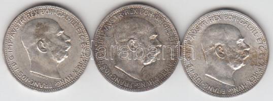 Ausztria 1914-1916. 1K Ag (3x) T:2,2- Austria 1914-1916. 1 Corona Ag (3x) C:XF,VF