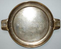 cca 1930 WMF (Württembergische Metallwarenfabrik) jelzett ezüstözött szecessziós réz tálca, megkopott ezüstözéssel /  Art nouveau silver plated brass plate (plating somewhat worn), d: 21cm