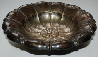 cca 1930 Hólyagos testű jelzett réz kínáló kissé megkopott ezüstözéssel / 
Silver plated brass bowl,...