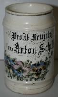 cca 1900 Kézzel festett "Prosit Neujahr von Anton Schilk" feliratú újévi emlékkorsó / 
Han...
