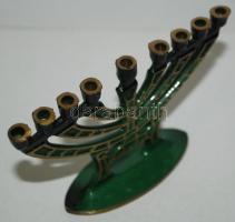 Kisméretű zománcozott réz hanukiah / 
Small glazed brass Hanukkah menorah, 7x11cm