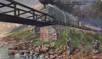 Military WWI, bombardment of a Russian armored train