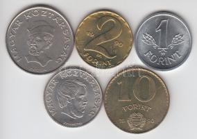 1990. Kiadatlan forgalmi sor 1Ft-20Ft 5klf db "Magyar Köztársaság" felirattal, de "Kádár" címerrel T:1