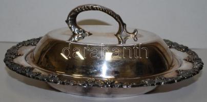 Szőlőindákkal díszített ezüstözött vajtartó /  Silver plated butter dish, 21x16x10cm