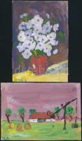 18 modern hand-painted postcards, mainly still lifes depicting flowers, s: Szabó B. 18 db kézzel fes...