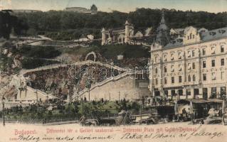 Budapest I. Döbrentei tér az Erzsébethíd Kávéházzal és a Steinfeld Sörházzal (ázott / wet damage)