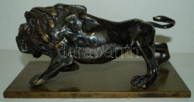 Üvöltő oroszlán vörös szemekkel, bronz, h:18 cm, m:8 cm, s:2,64 kg., bronz talapzaton