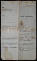 1859 A bajai földhivatal német nyelvű okmánya 12kr illetékbélyeggel és hivatali pecséttel