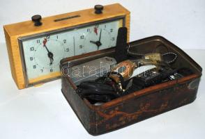 Vegyes óratétel dobozban és egy sakk óra / Vintage wristwatches in shabby condition
