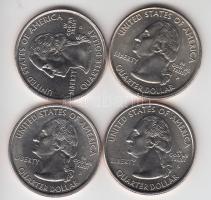Amerika Egyesült Államok 2001-2007. 1/4$ 4db klf emlékkiadása tanúsítványokkal! T:BU
USA 2001-2007. ...