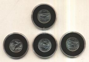 Amerika Egyesült Államok 2005-2008. 1/4$ 4db klf emlékkiadása tanúsítványokkal! T:BU USA 2005-2008. Quarter Dollar, 4 pieces of different commemorative coins with certificates C:BU
