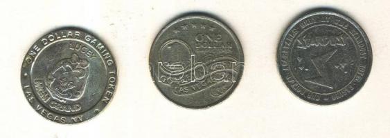 Amerika Egyesült Államok / Las Vegas 1988-1993. 3db klf 1$ értékű fém kaszinó zseton T:3
USA / Las V...