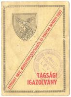 1937 Egyesült O. Keresztényszocialista Nemzeti Párt tagsági igazolvány