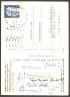 1972 XX. Olimpia München képeslap, olimpikonok aláírásával: Gyarmati Andrea, Balczó András stb.