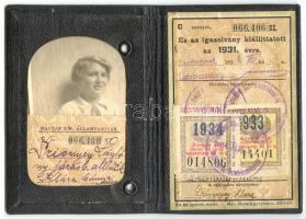 1931 Mo. Királyi Államvasutak, félárú jegy igazolvány